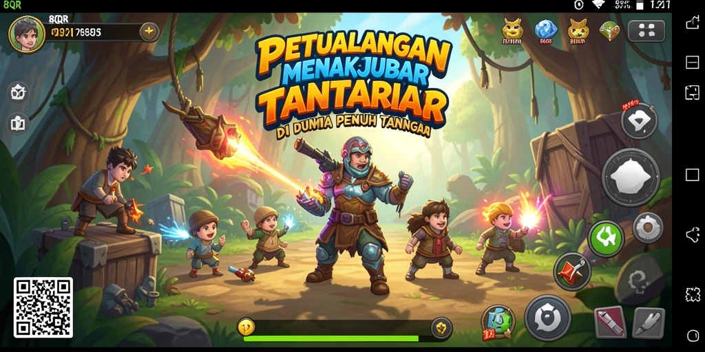 Tampilan gameplay 8QR dengan karakter menjelajahi petualangan seru.