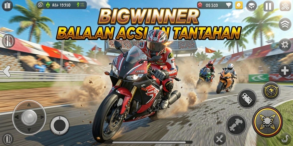 Tampilan menegangkan dari balapan motor dalam BIGWINNER yang memukau.
