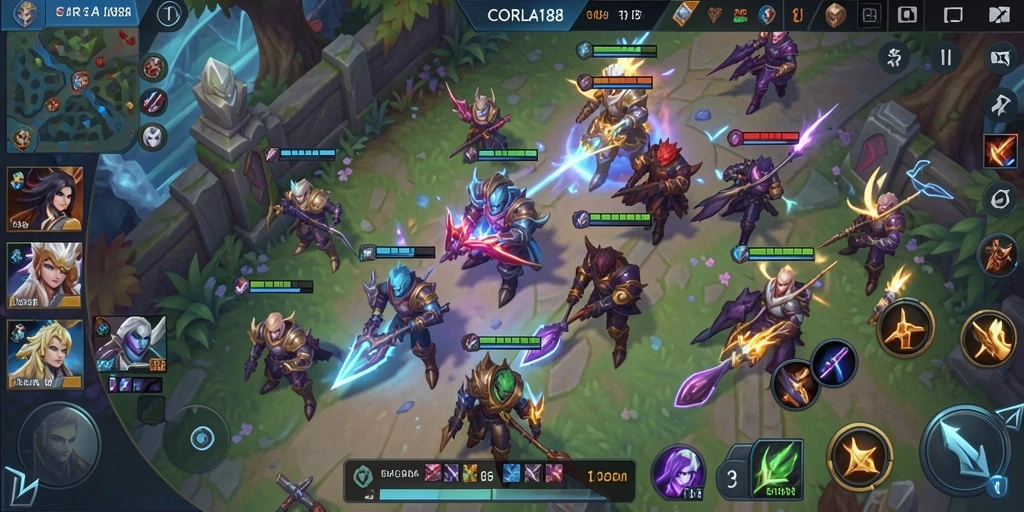 Tangkapan layar gameplay intens dari CORLA188 dengan pertarungan seru.