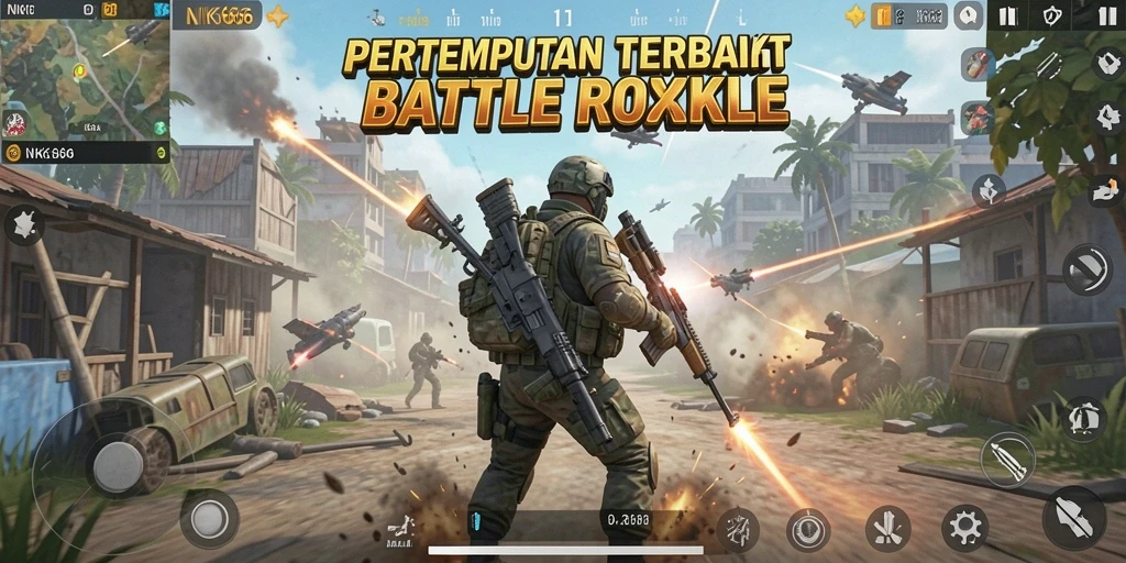 Tampilan aksi seru dalam game Battle Royale NK666 dengan pertempuran intens.