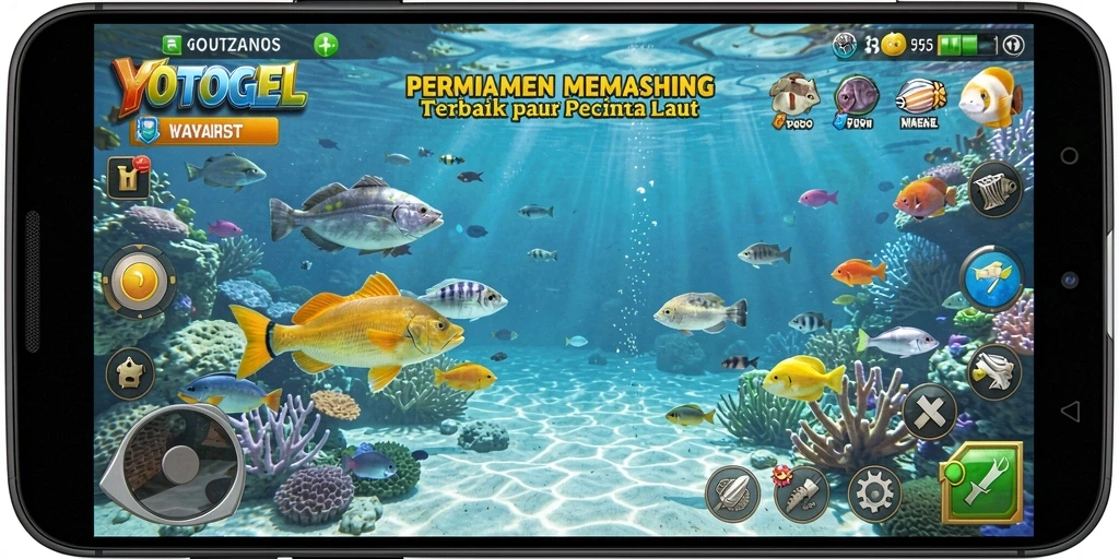 Tampak gameplay YOTOGEL dengan grafik memukau dan aksi memancing yang seru.